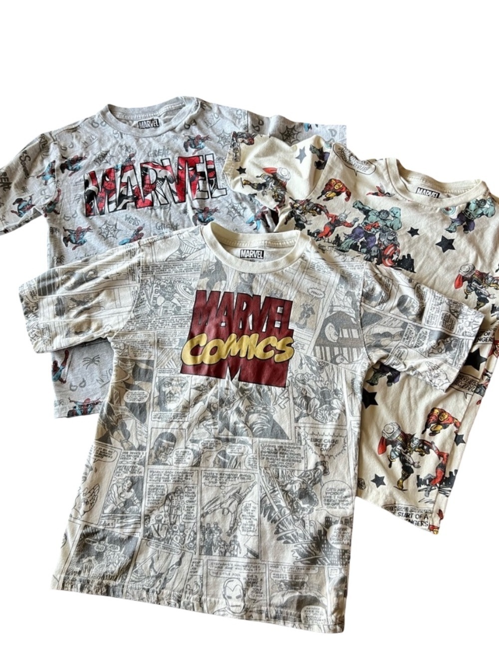 Marvel Comics Graphic Tee Bundle of 3 Boys Size 10 Short Sleeve Shirts Red Cream